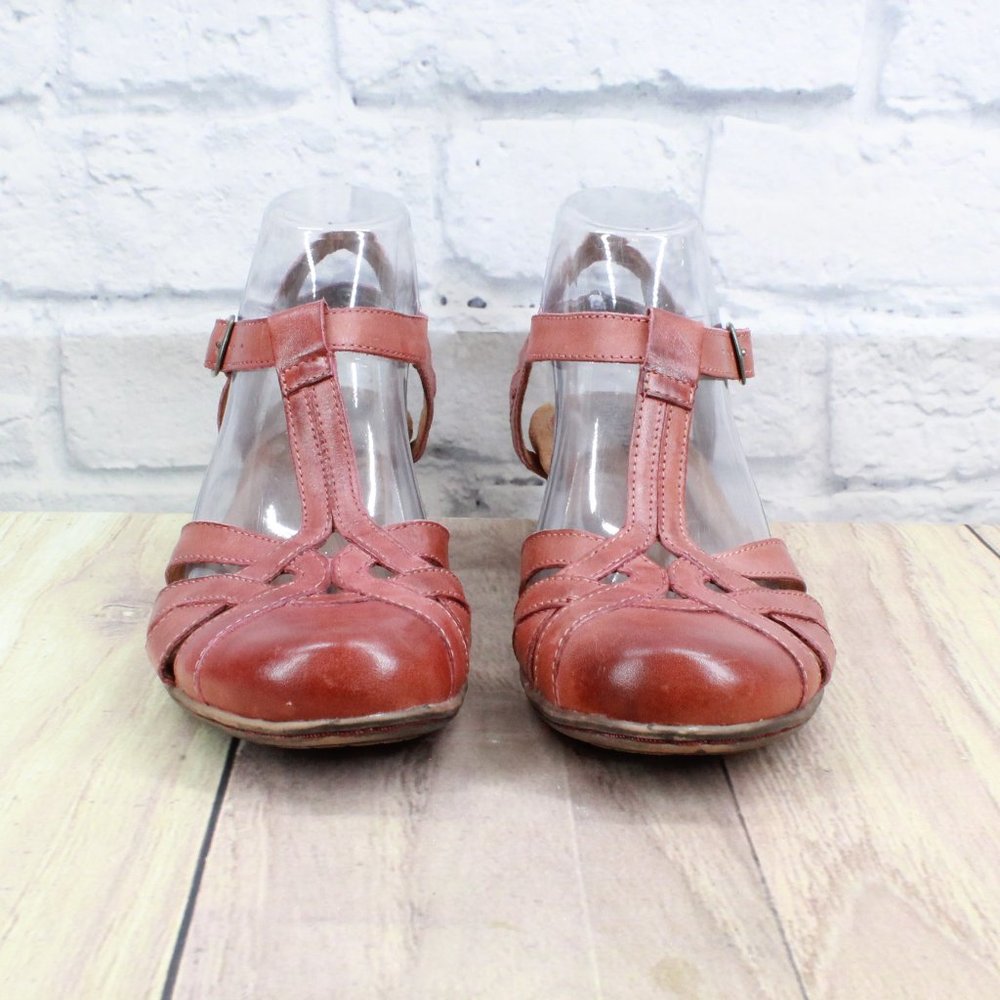 Cobb Hill by New Balance Pink Leather Gladiator T Strap Heeled Sandals Size 9 M - Picture 5 of 10
